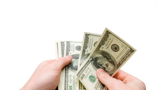 Money in hand  isolated on white background