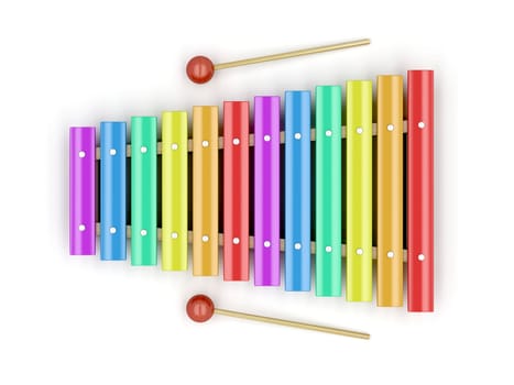 Colorful xylophone with mallets on white background