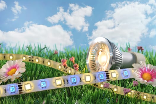 various LED technologies on a meadow