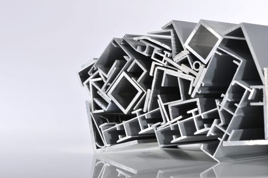 many different aluminium profile strips in the spotlight