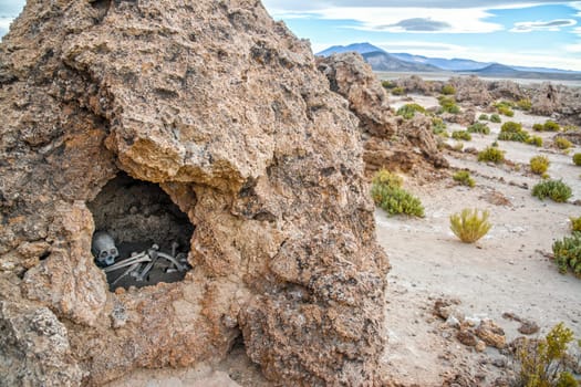 Ancient human remains in the town of San Juan near Uyuni, Bolivia