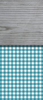 Tablecloth pattern blue with wooden board as background for text