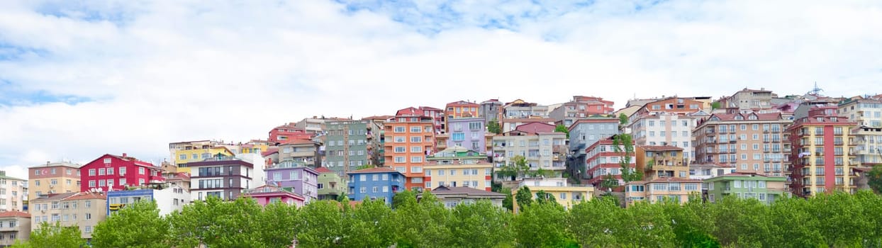 panorama of a residential area with colorful apartments in Istanbul, Turkey