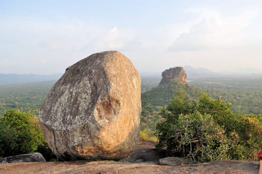 View from Pidurungala rock to Sigiriya Lion Rock Fortress in Sri Lanka, so-called 8th wonder of the world and former monastery