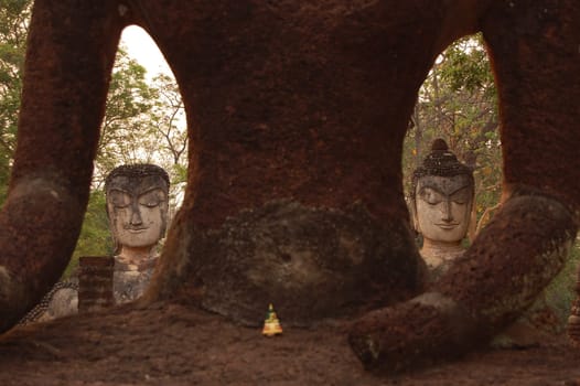 Kamphaeng Phet Historical Park Aranyik area, Buddha statues in Thailand
