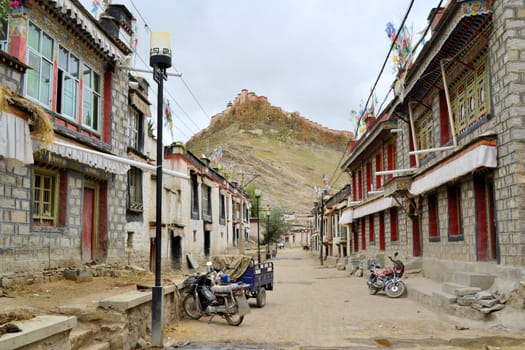 Dzong Fort and the town of Gyantse in Tibet Autonomous Region of China