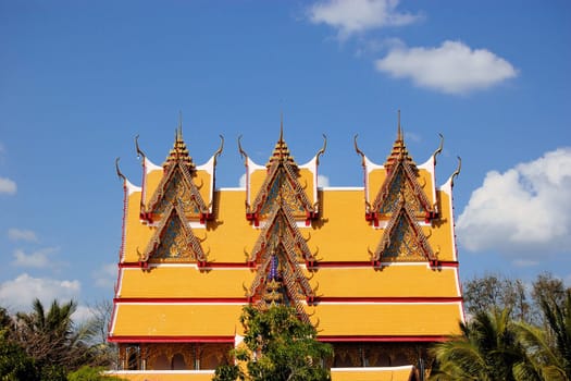 Buddhist temple in Thailand in traditional architecture in Sangkhlaburi