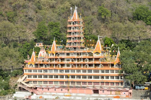 Tera Manzil Hindu Temple Trimbakeshwar dedicated to Shiva from the Lakshman Jhula bridge