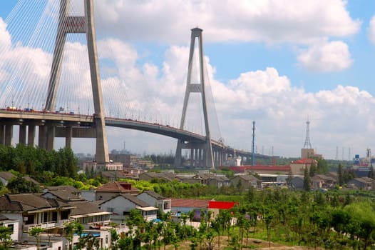 The panorama of Xu Pu bridge in Shanghai, China