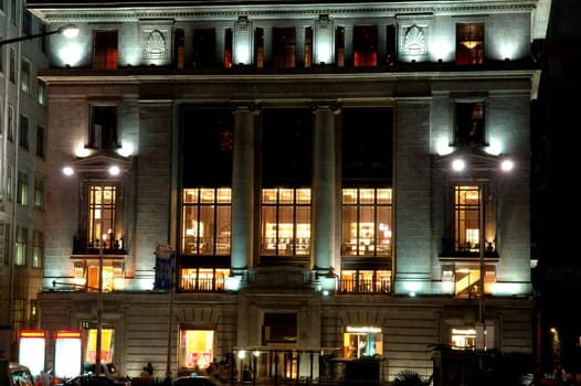 The partial view of commerical building at night