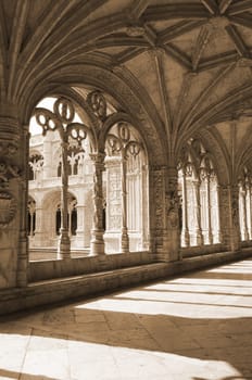 Interior view of the Mosteiro Dos Jeronimos, Lisbon, Portugal