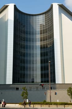 The external glass wall of urban modern building