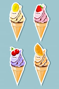 Set of sweetfruit  ice cream cones