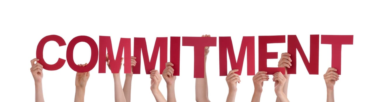 Many People Holding the Red Word Commitment, Isolated