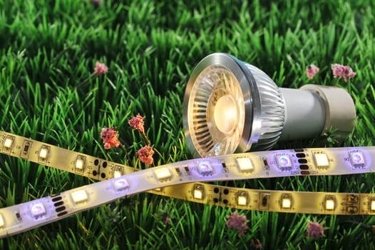 various LED technologies on a meadow