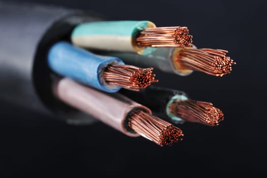 Macro detail of a stripped power cable