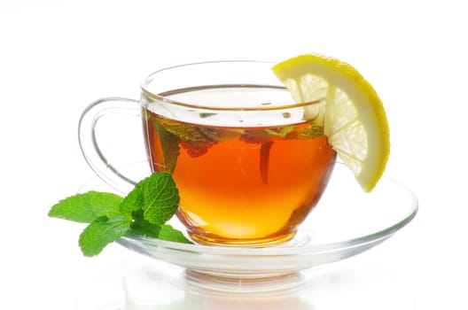 tea in cup isolated on white background