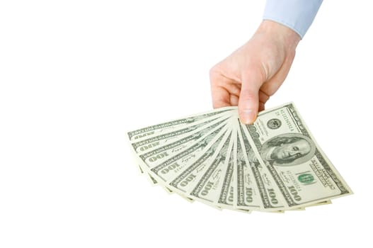 Money in hands isolated on white