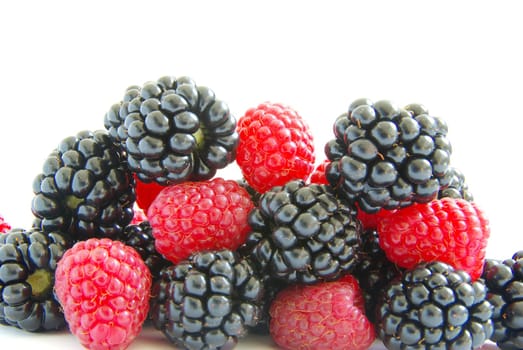 blackberry and raspberry on  white isolated background