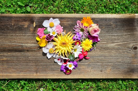 Flower heart on wood
