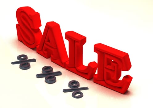 Glossy red three-dimensional inscription Sale as a sign.