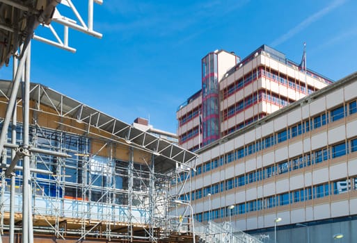 scaffolding at a construction site in utrecht, the netherlands