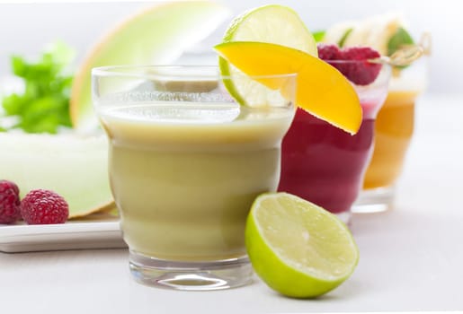 Variation of fruit and vegetable smoothies