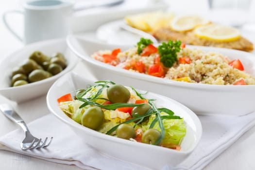 Healthy vegetarian food - couscous and mixed salad