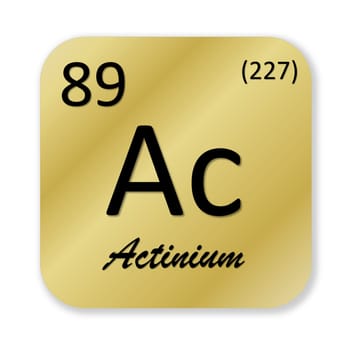 Black actinium element into golden square shape isolated in white background