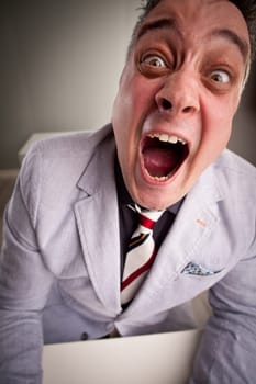 A clerk pooped in a business overflow, exploding because of the stress and pressure