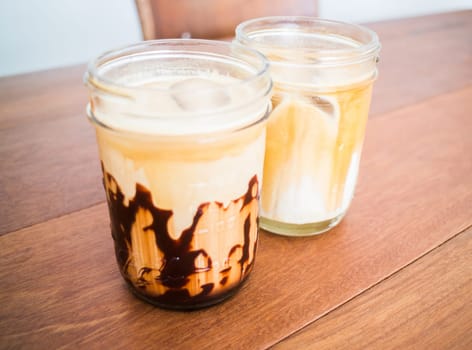 Cold coffee mocha and latte in glass, stock photo