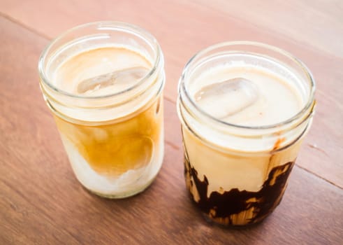 Refresh time with iced coffee latte and mocha, stock photo