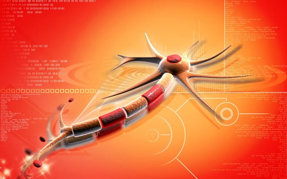Digital illustration of neuron in colour background