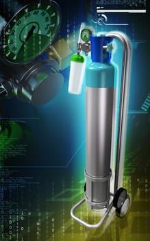 Digital illustration of oxygen cylinder in colour background