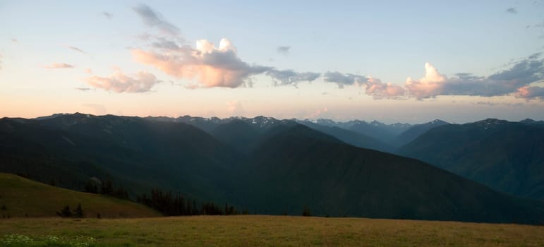 Part of Olympic National Park the sun begins to hit Hurricane Ridge