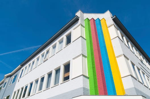 residential apartment building with rainbow decoration in utrecht, netherlands