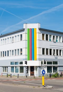 residential apartment building with rainbow decoration in utrecht, netherlands