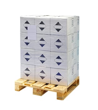 Boxes at pallet isolated included clipping path