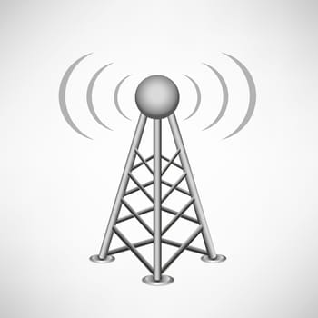 broadcasting antenna with construction and signal waves around on the white mesh background