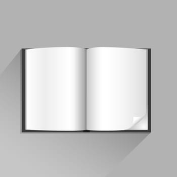 The open book with top view shadow on the gray background