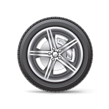 The car wheel on the white background