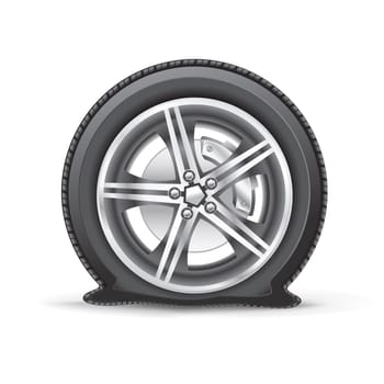 The flat tire on the white background
