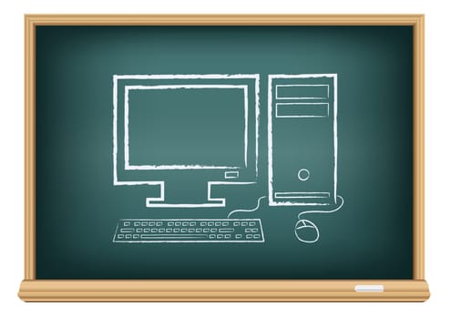 The school blackboard and chalk written desktop computer