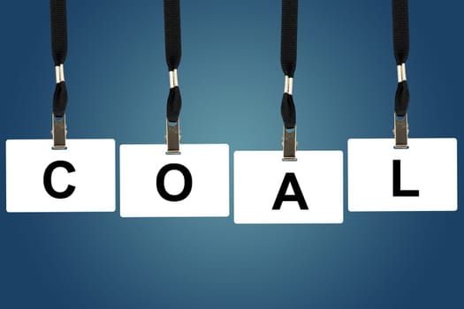 coal word on badge with blue background