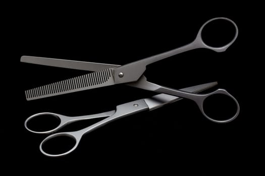 Dog grooming scissors on the black background