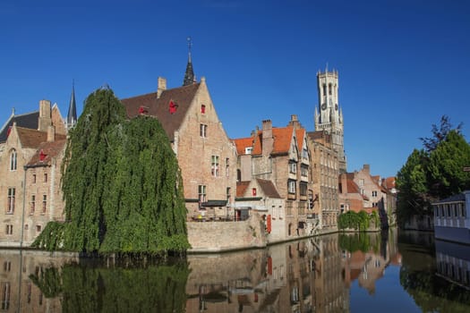 View from the Rozenhoedkaai of the Old Town of Bruges (Bruges, Belgium)