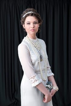 Neo-Victorian model in white dress