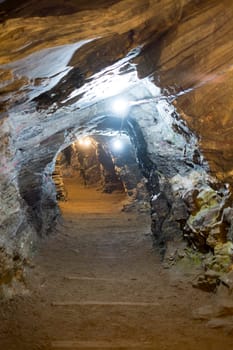 Perspective shot of gold mine tunnels