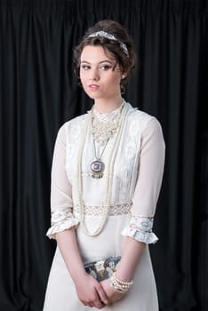 Neo-Victorian model in white dress