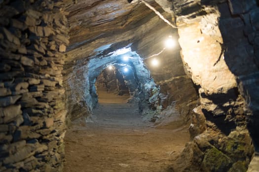 Perspective shot of gold mine tunnels